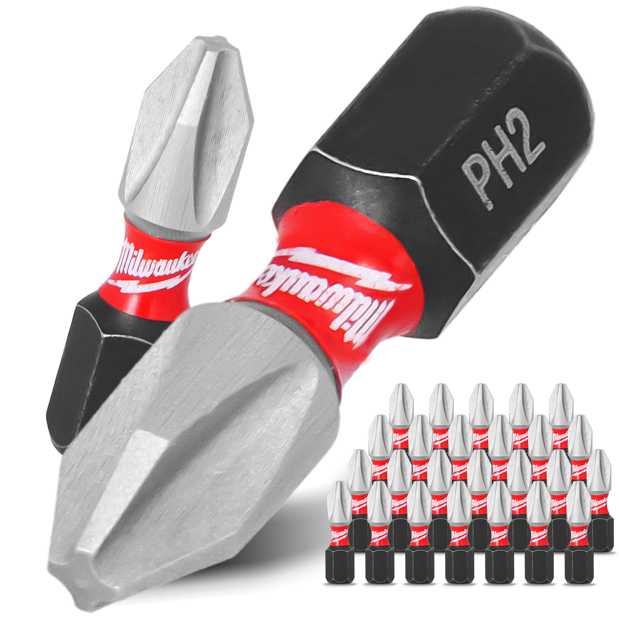 25x Magnetisch Bit PH2 25 mm Stahl Philips Schraubendreher MILWAUKEE Magnetbit