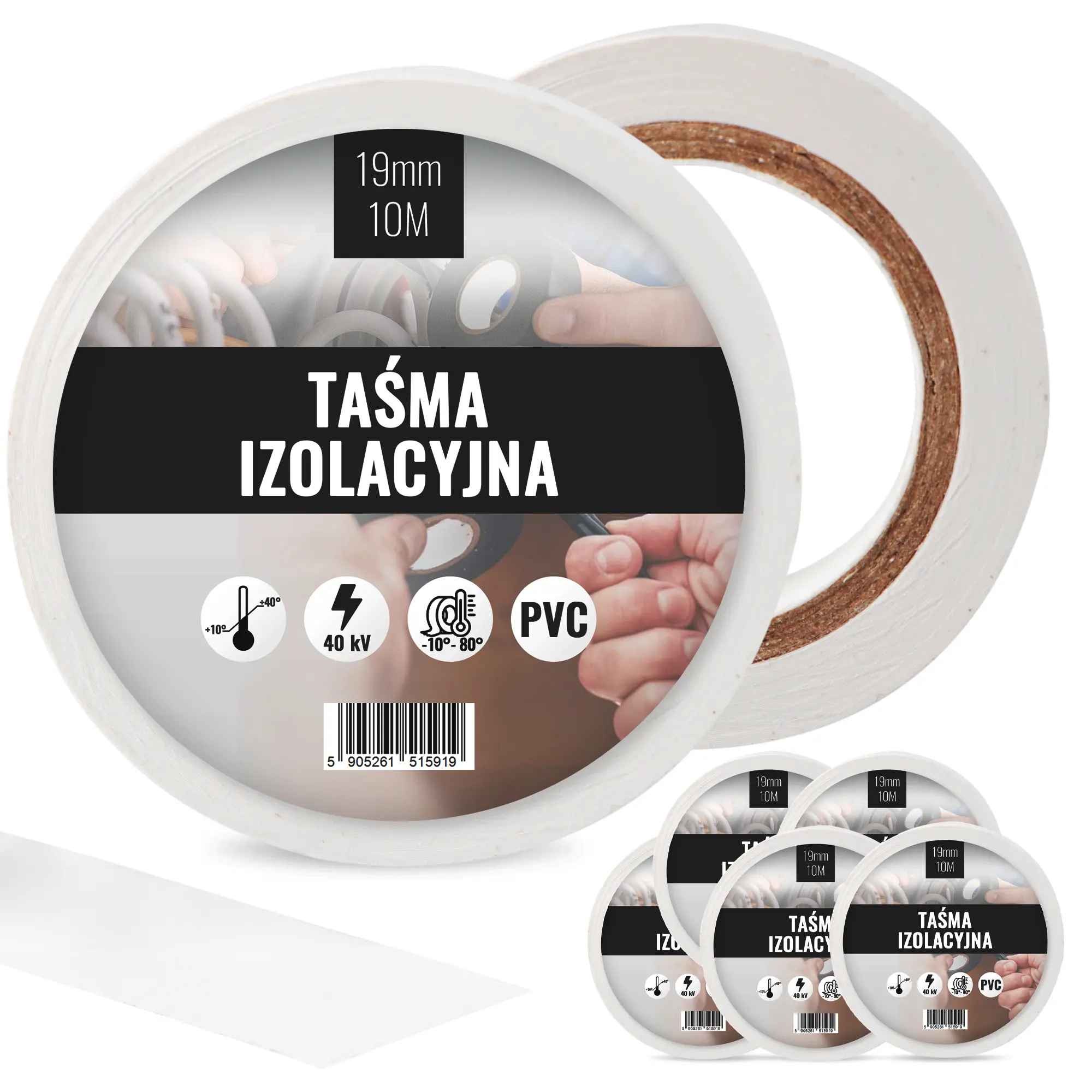 Taśma izolacyjna 19 mm x 10 m biały 5 szt.