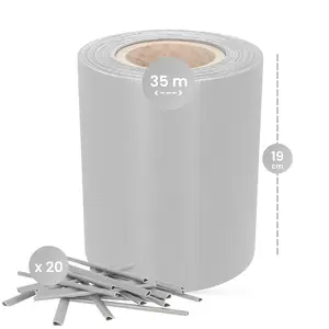 Taśma ogrodzeniowa szara 19 cm x 35 m + 20 klipsów