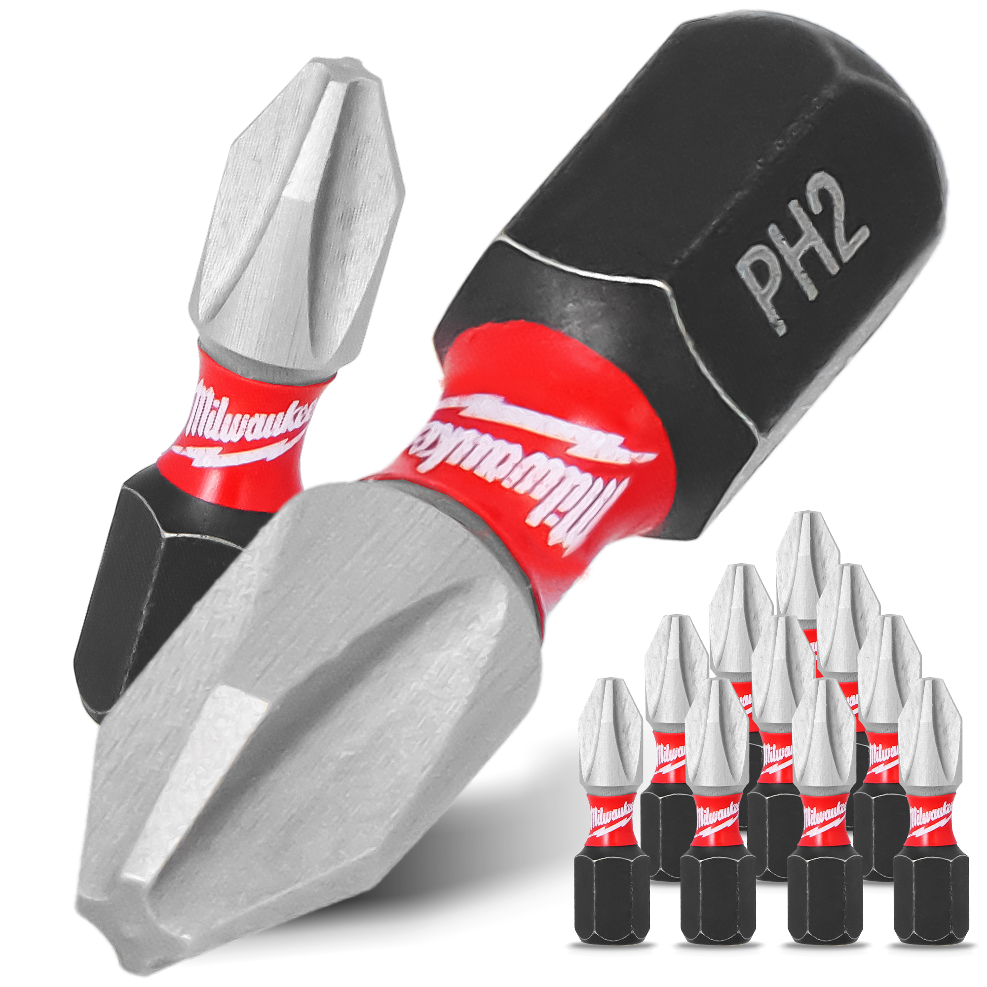 10x Magnetisch Bit PH2 25 mm Stahl Philips Schraubendreher MILWAUKEE Magnetbit