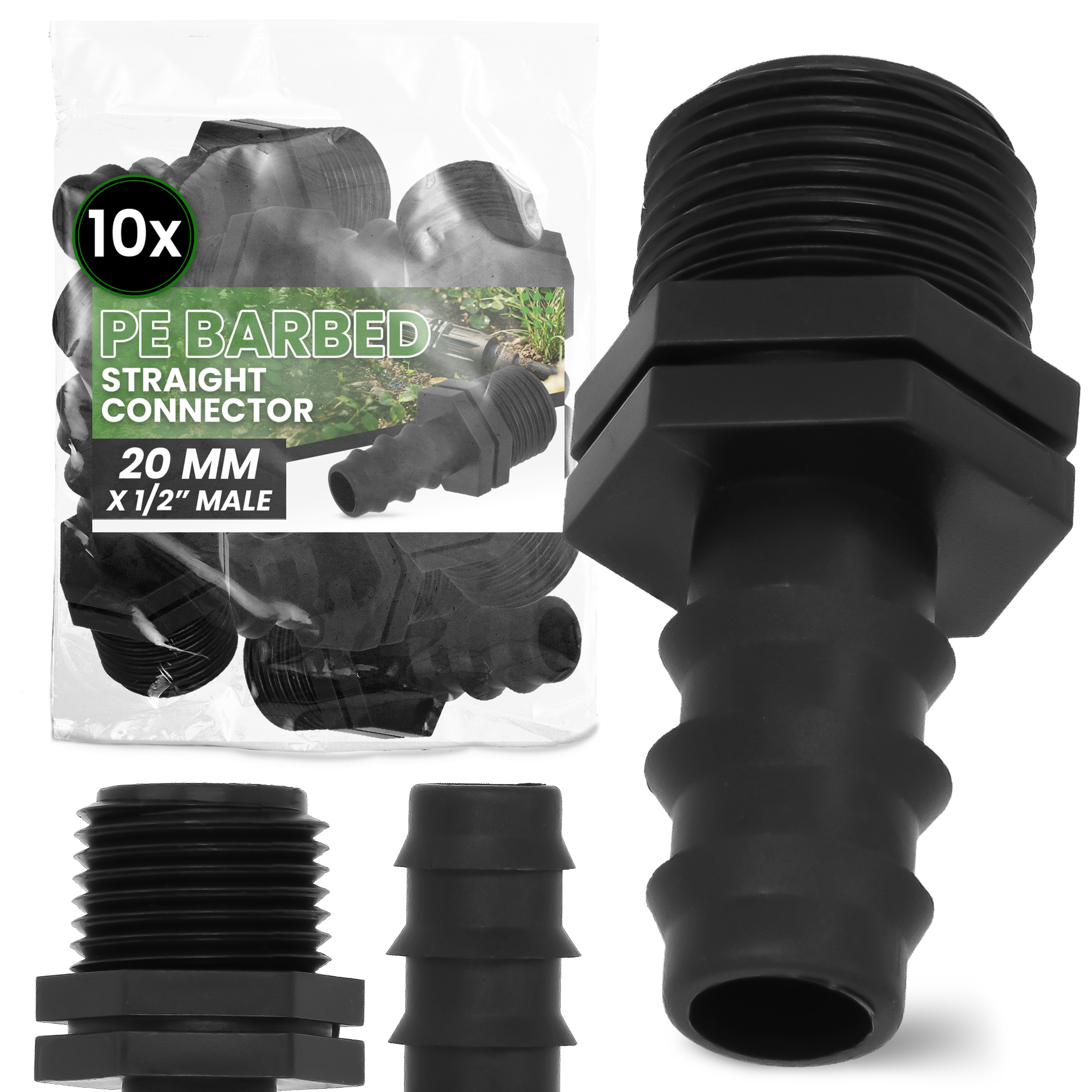 10x Steckverbinder PE 20x1/2 AG Steckverbindung Kupplung Bewässerungssystem Rohr