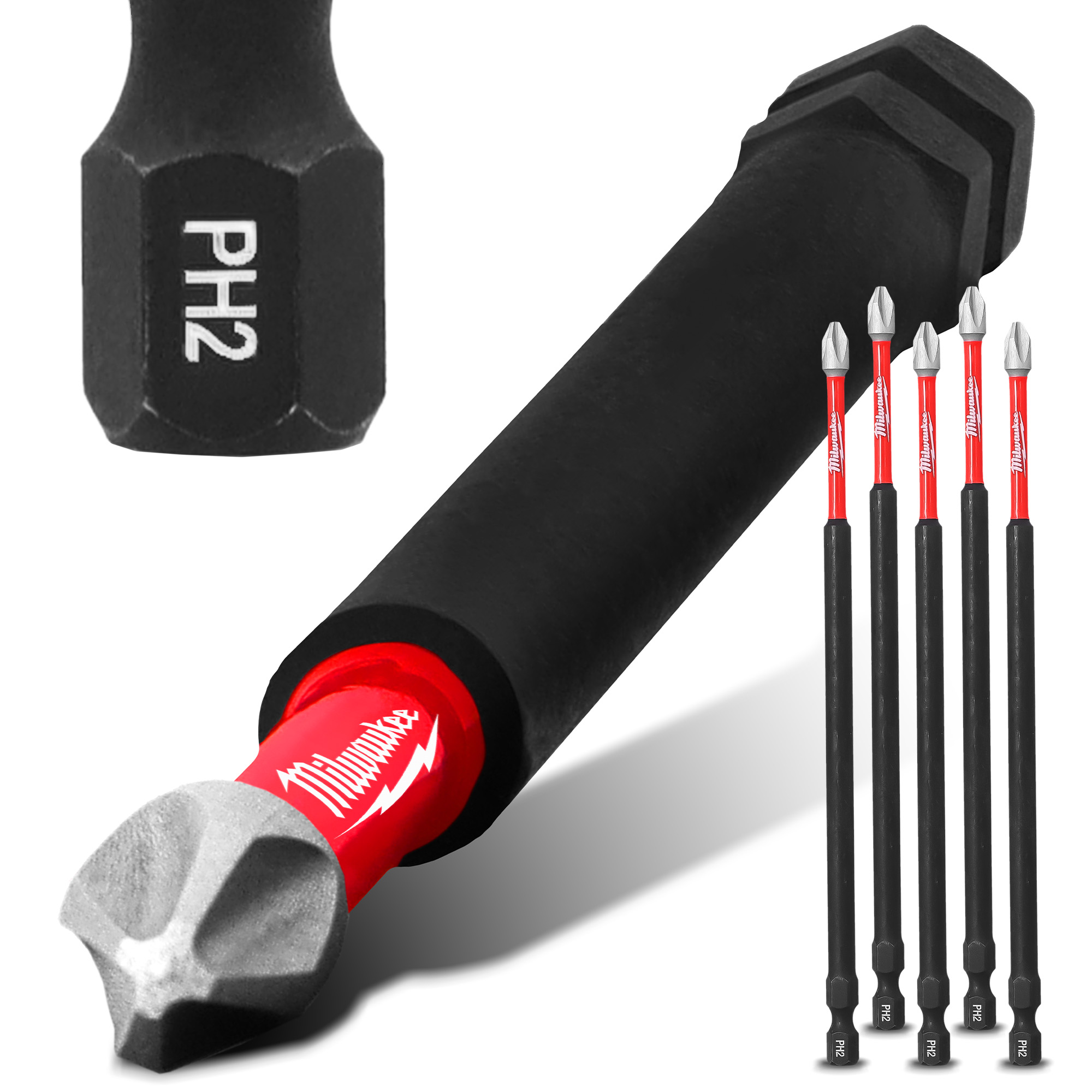 5x Magnetisch Bit PH2 150 mm Stahl Philips Schraubendreher MILWAUKEE Magnetbit