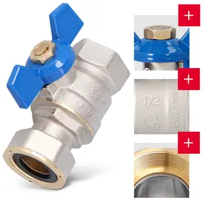 Zawór kulowy motylkowy z dławikiem 10 bar i półśrubunkiem 1/2'' GW x 1/2'' GW