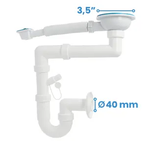 Syfon zlewu jednokomorowego 3,5'' x 50 mm plastik z przelewem i metalowym sitkiem