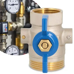 Zawór kulowy motylkowy z dławikiem, termometrem 10 bar 1'' GW x 1 1/4'' GZ i śrubunkiem 1 1/4'' GW x 1'' GZ niebieski