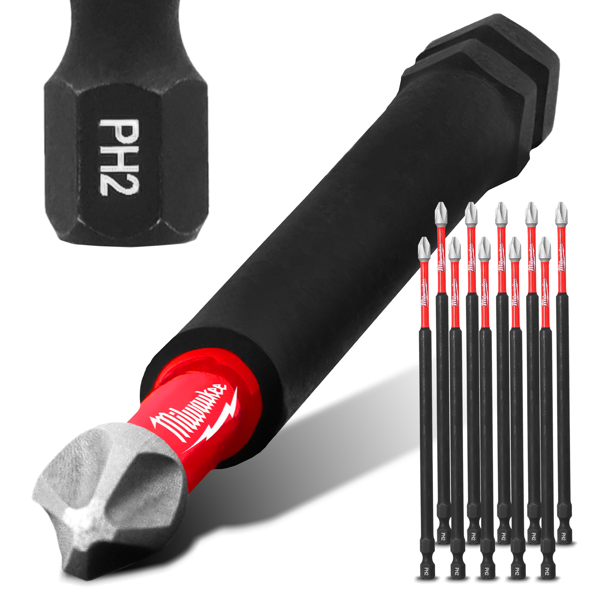 10x Magnetisch Bit PH2 150 mm Stahl Philips Schraubendreher MILWAUKEE Magnetbit