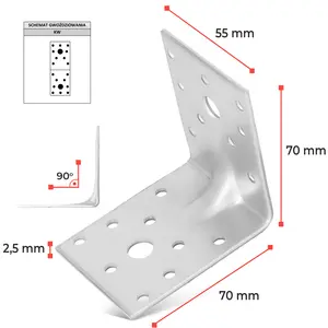 Kątownik przetłaczany wzmocniony 70x70x55x2,5 10 sztuk