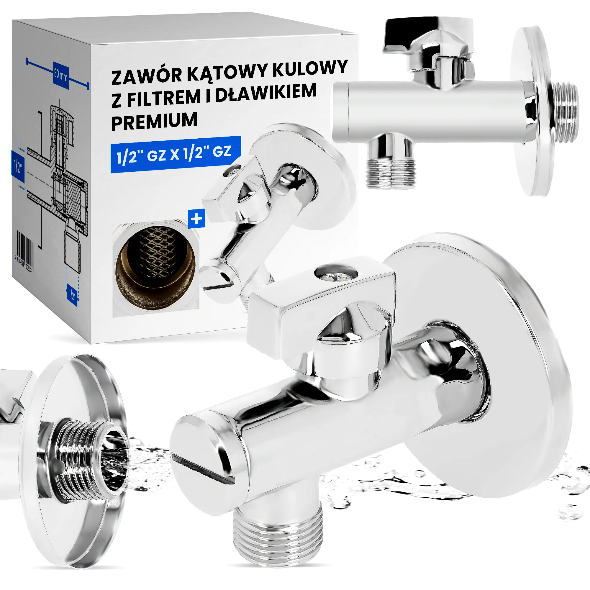 Zawór kątowy kulowy z filtrem i dławikiem Premium 1/2''x1/2''