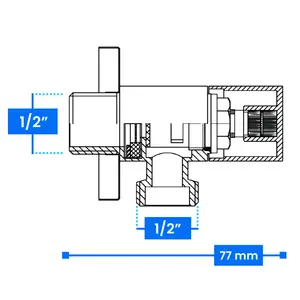 Zawór kątowy z głowicą ceramiczną kwadrat 1/2'' GZ x 1/2'' GZ