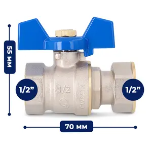 Zawór kulowy motylkowy z dławikiem 10 bar i półśrubunkiem 1/2'' GW x 1/2'' GW