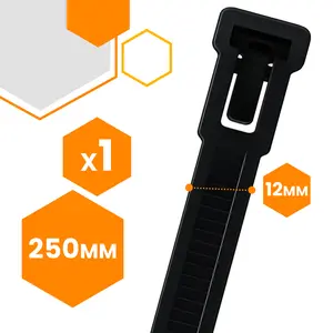  Opaska kablowa wielokrotnego użytku 8 mm x 250 mm czarny