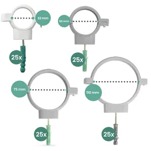 Obejmy plastikowe do rur 32 mm 50 mm 75 mm 110 mm 4 x 25 szt.