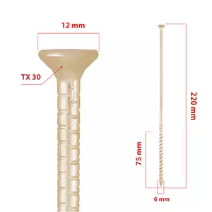 Wkręt konstrukcyjny z łbem stożkowym i gniazdem TX 6,0 x 220 100 sztuk