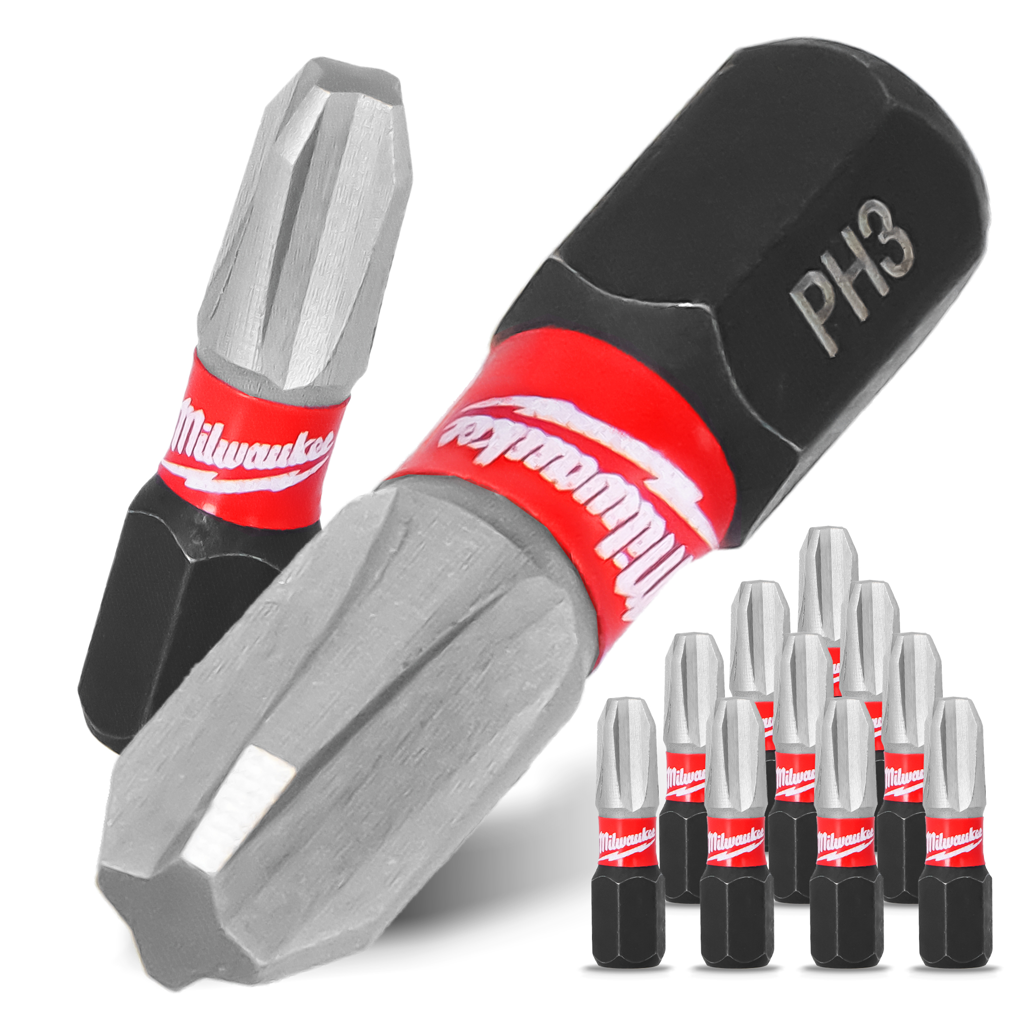 10x Magnetisch Bit PH3 25 mm Stahl Philips Schraubendreher MILWAUKEE Magnetbit