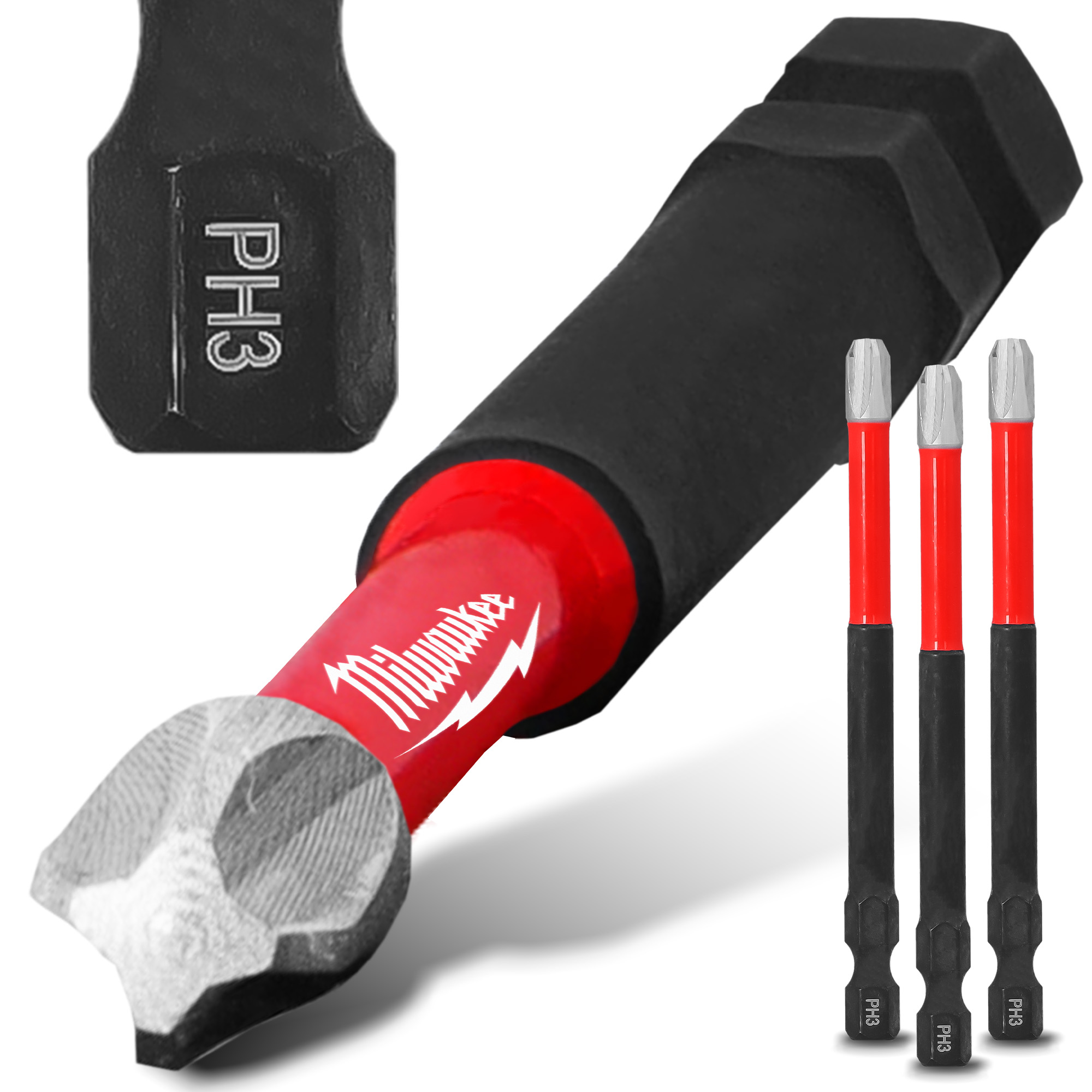 3x Magnetisch Bit PH3 90 mm Stahl Philips Schraubendreher MILWAUKEE Magnetbit