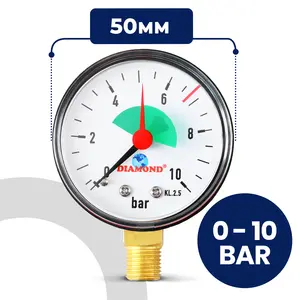 Manometr 50 mm 0 - 10 bar przyłącze 1/4'' boczne