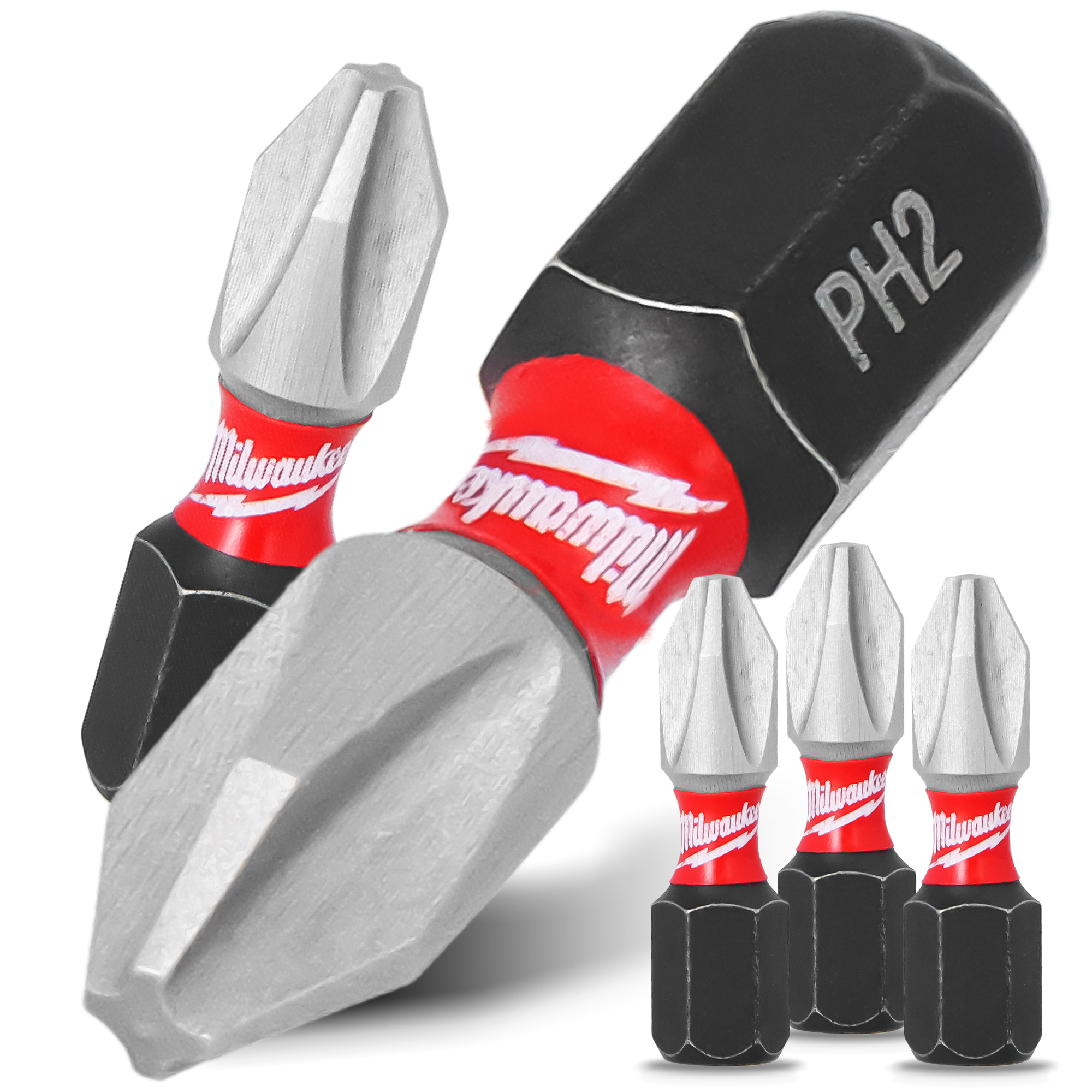 3x Magnetisch Bit PH2 25 mm Stahl Philips Schraubendreher MILWAUKEE Magnetbit